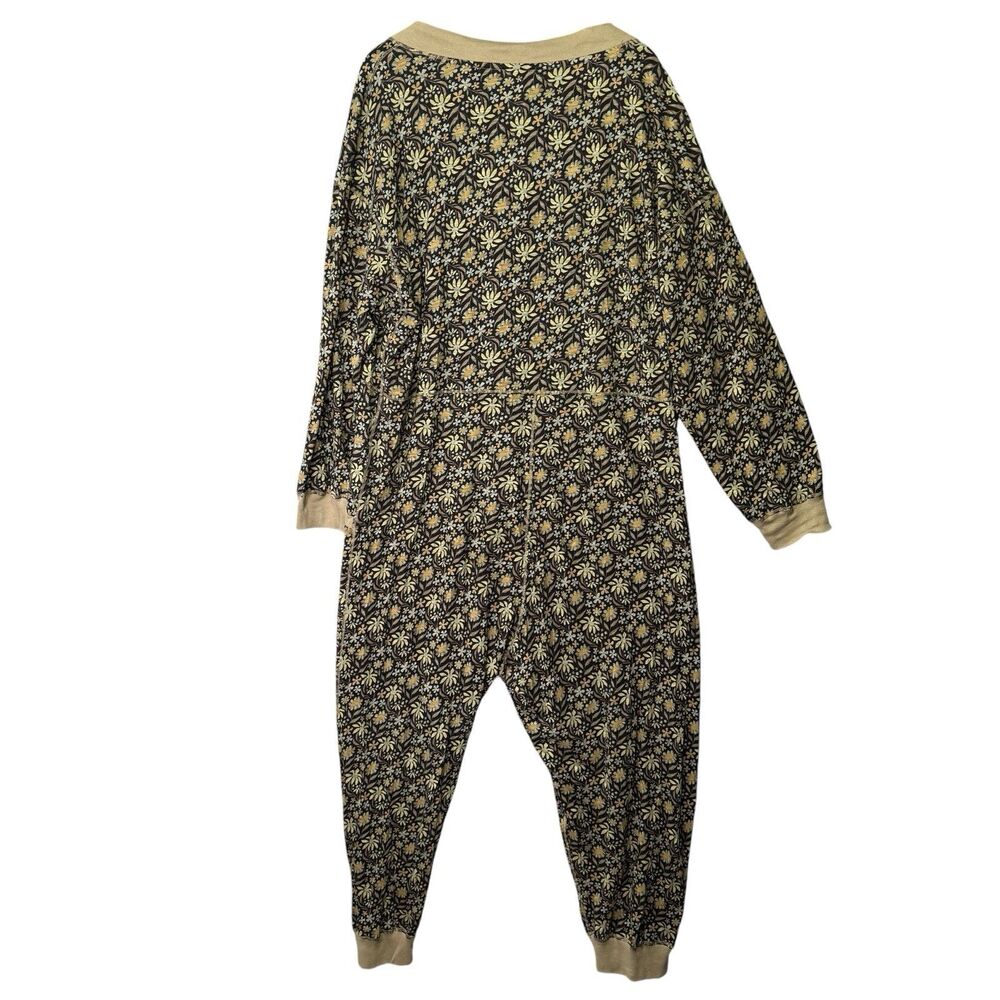 Natural Life Johnnie Cotton Jumpsuit Size XL Green Floral Loungewear Loose - Picture 3 of 10